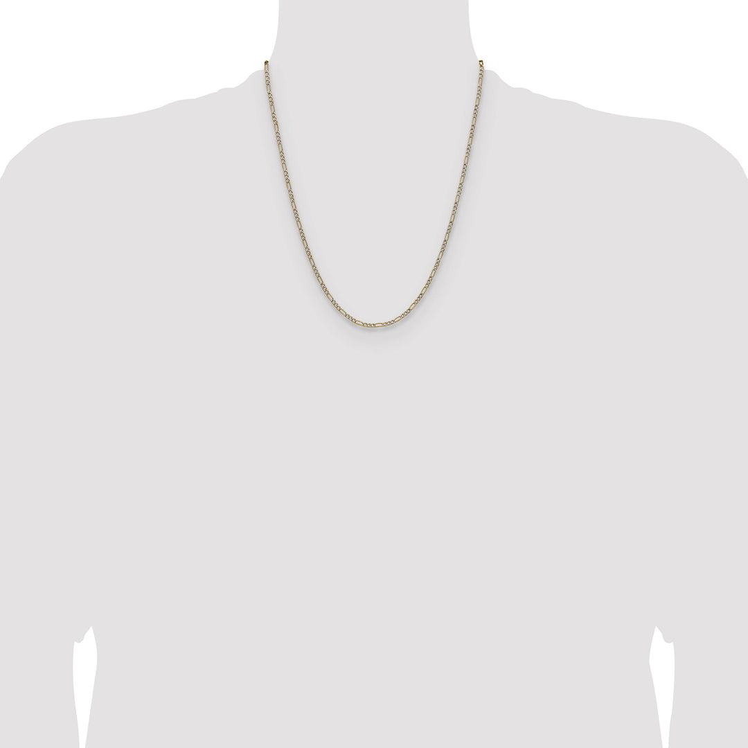 14K Yellow Gold 2.3mm Semi-solid with Rhodium Pave Figaro Chain