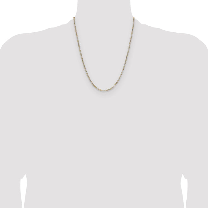 14K Yellow Gold 2.3mm Semi-solid with Rhodium Pave Figaro Chain