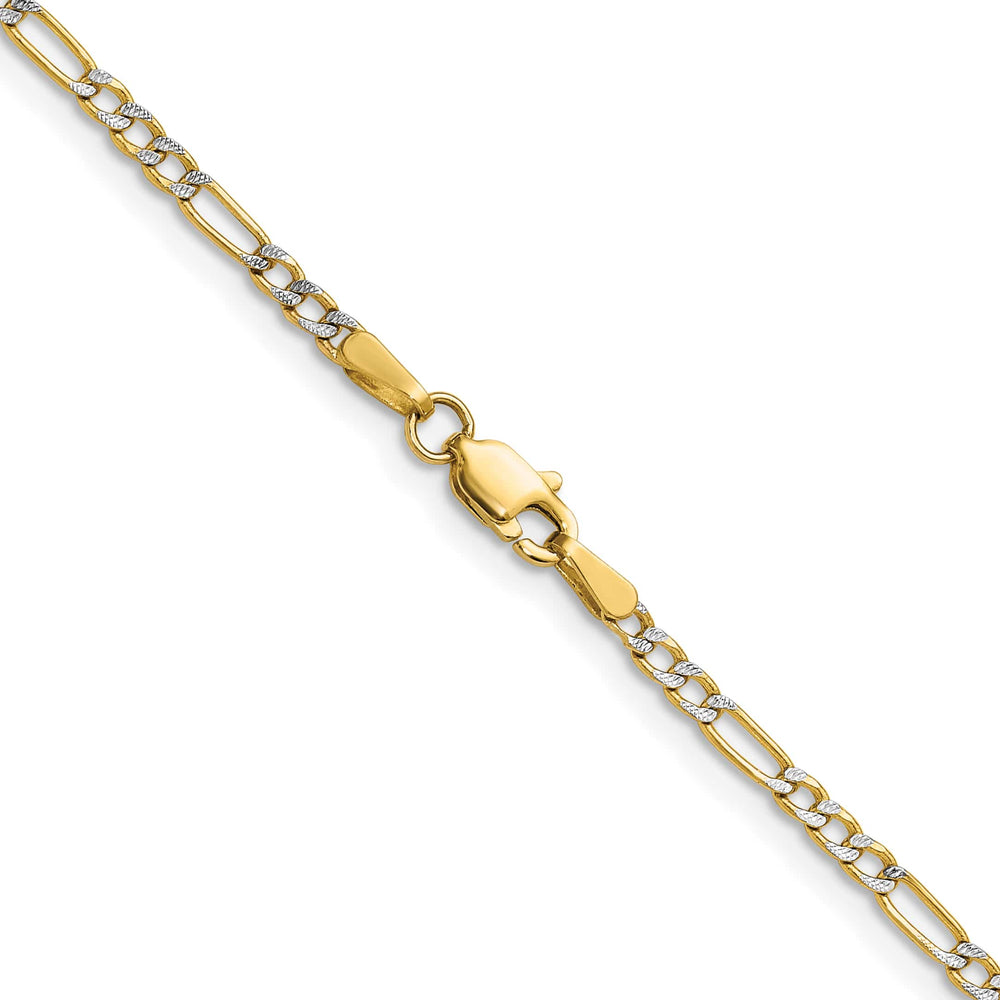 14K Yellow Gold 2.3mm Semi-solid with Rhodium Pave Figaro Chain