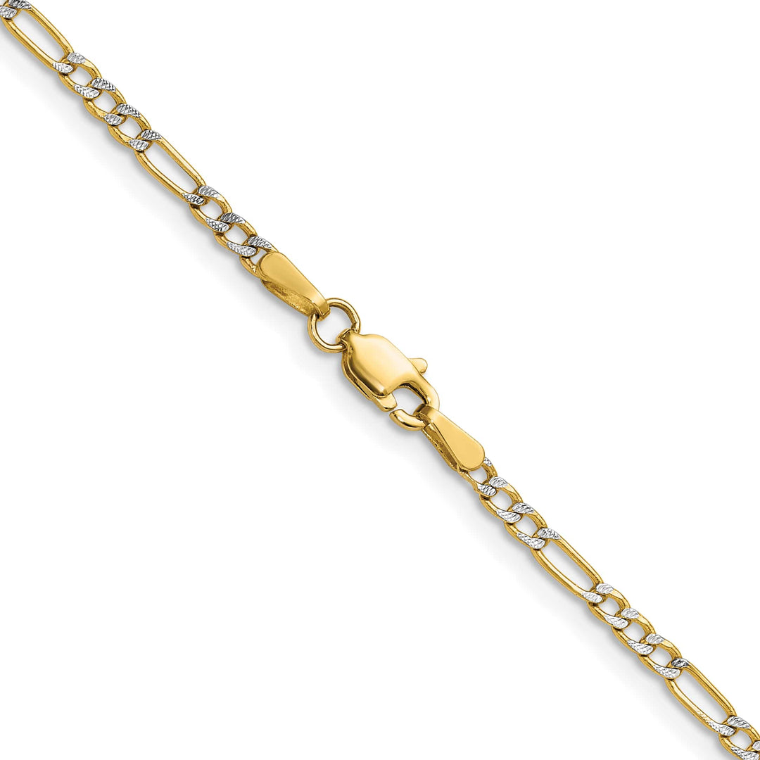 14K Yellow Gold 2.3mm Semi-solid with Rhodium Pave Figaro Chain