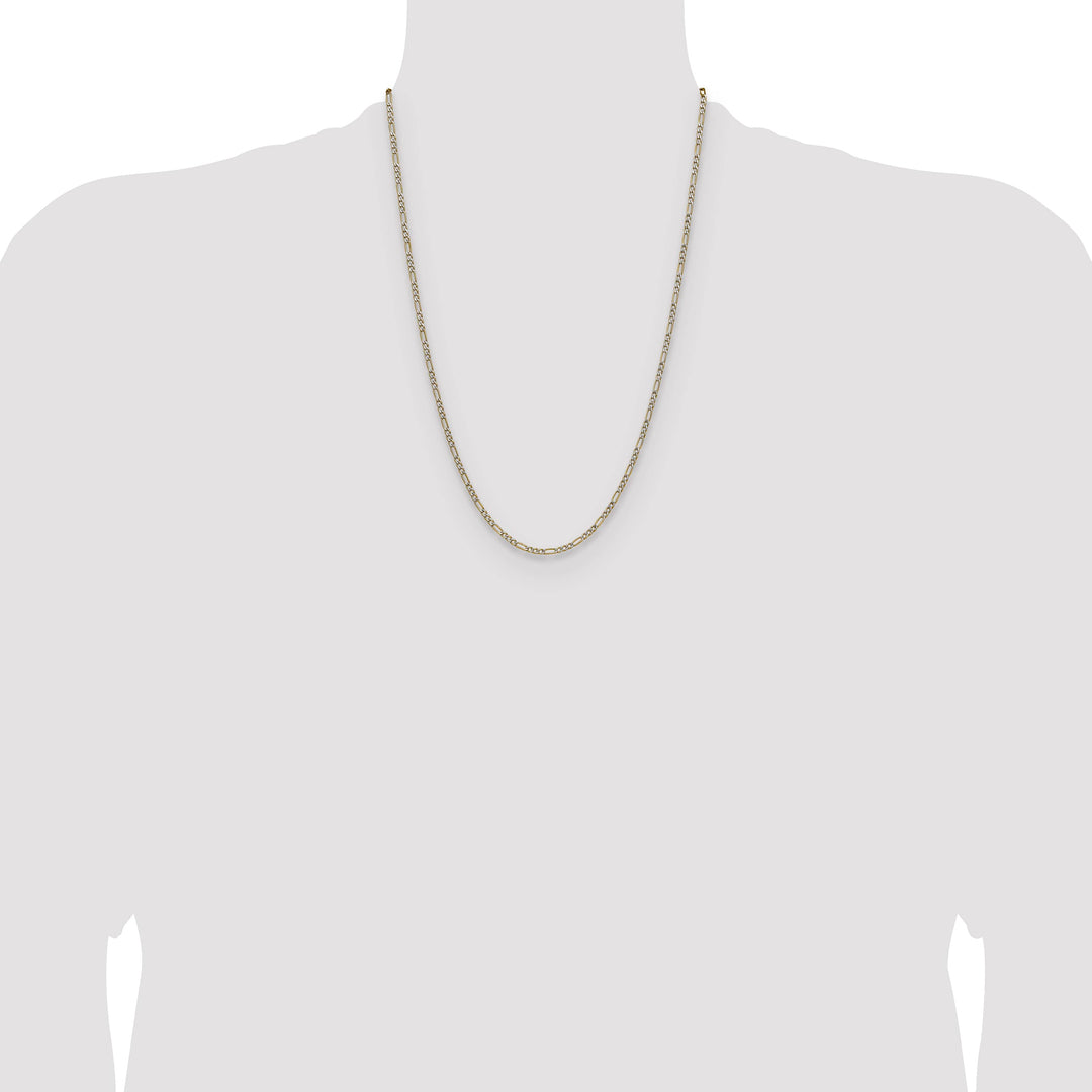 14K Yellow Gold 2.3mm Semi-solid with Rhodium Pave Figaro Chain