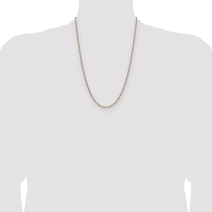 14K Yellow Gold 2.3mm Semi-solid with Rhodium Pave Figaro Chain