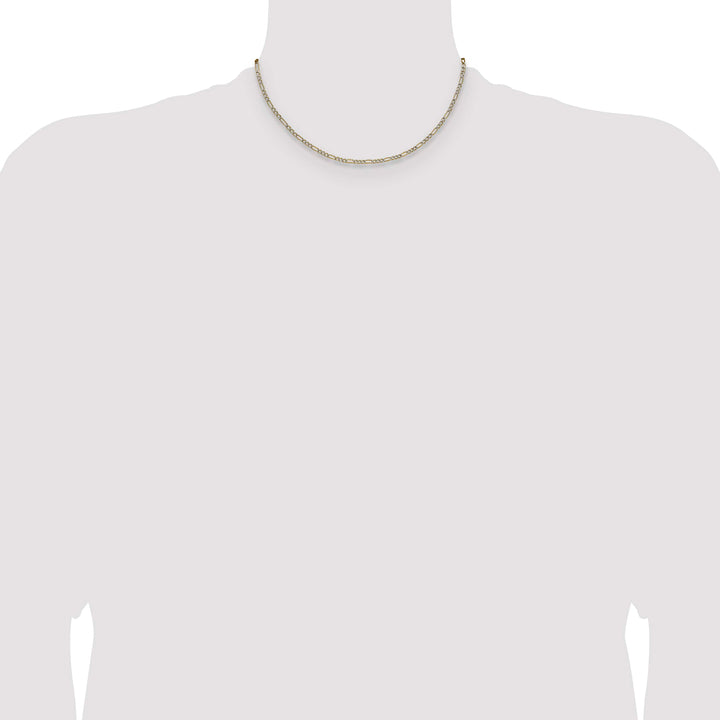 14K Yellow Gold 2.3mm Semi-solid with Rhodium Pave Figaro Chain