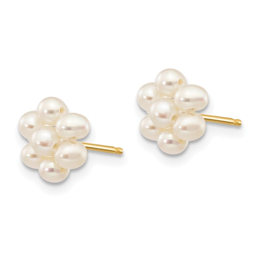 14K Yellow Gold 2-3mm White Egg-shape Freshwater Pearl Earrings
