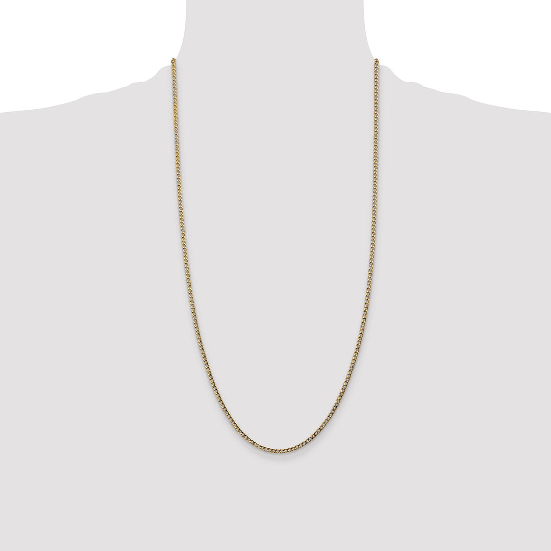 14K Yellow Gold 2.5mm Semi-Solid Curb Chain 28 Inch