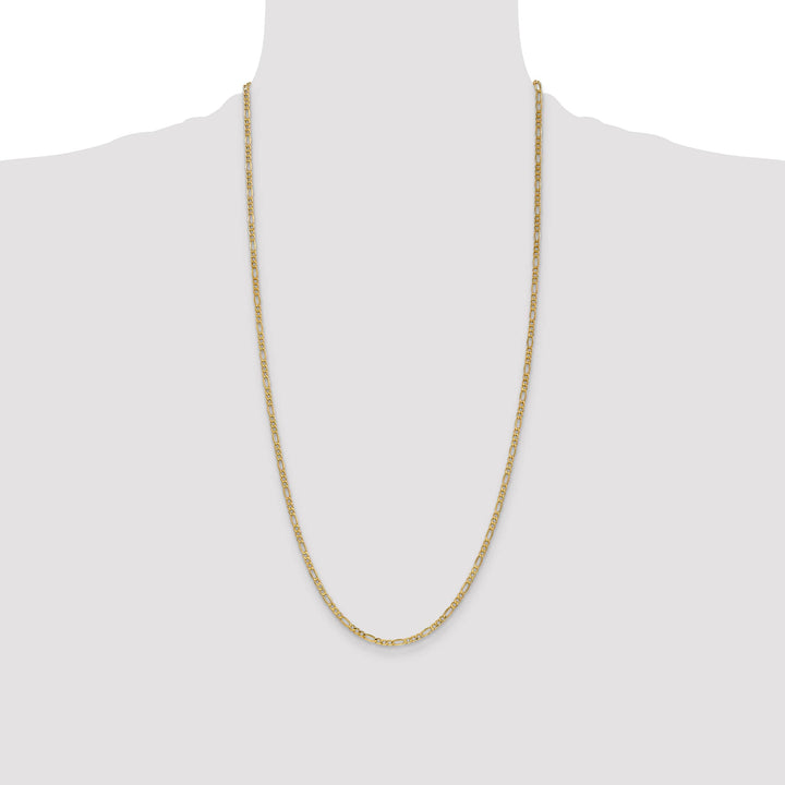 14K Yellow Gold 2.5mm Semi-Solid Figaro Chain