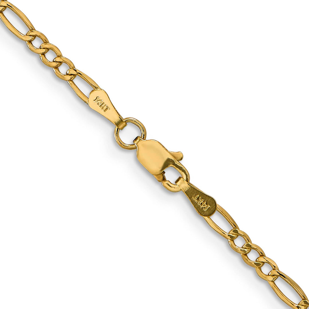 14K Yellow Gold 2.5mm Semi-Solid Figaro Chain