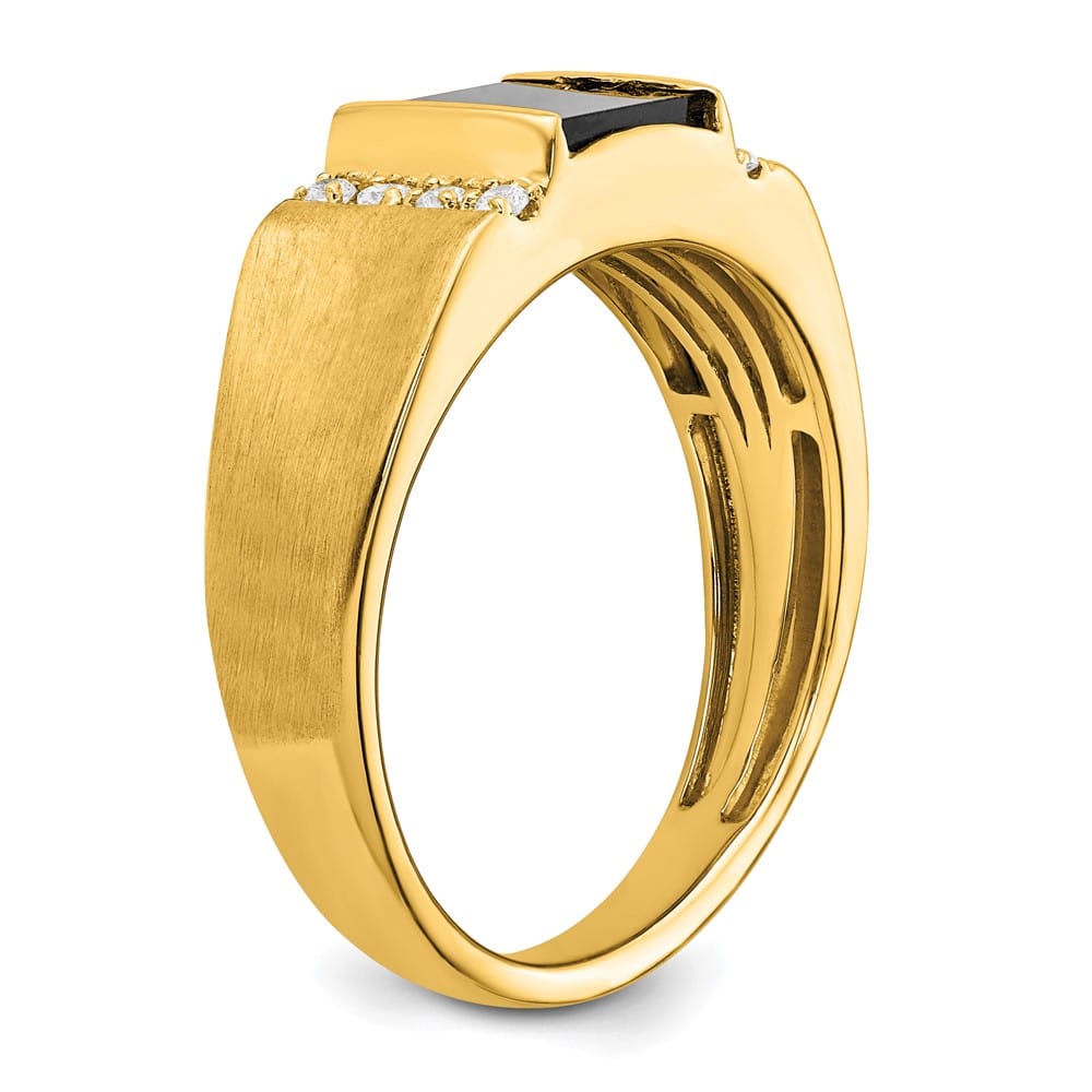 14k Yellow Gold 2.75 mm IB Goodman 7 mm Square Onyx Diamond Men's Ring