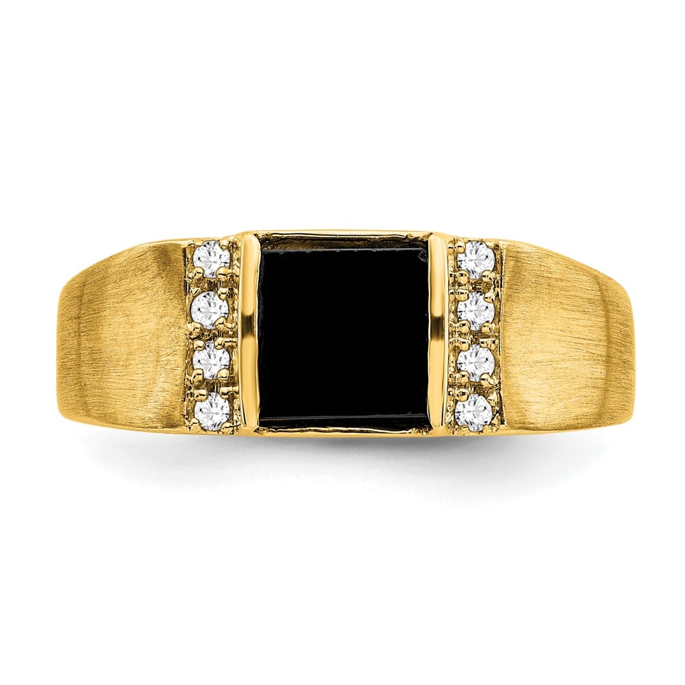 14k Yellow Gold 2.75 mm IB Goodman 7 mm Square Onyx Diamond Men's Ring
