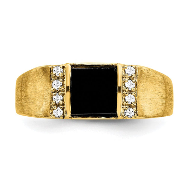 14k Yellow Gold 2.75 mm IB Goodman 7 mm Square Onyx Diamond Men's Ring