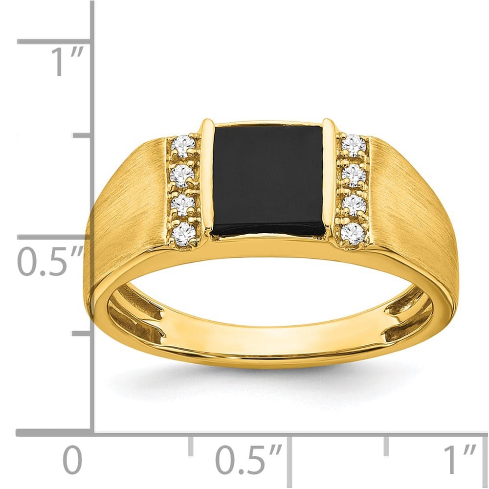 14k Yellow Gold 2.75 mm IB Goodman 7 mm Square Onyx Diamond Men's Ring