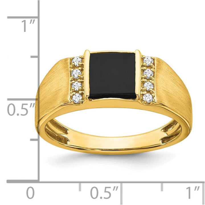 14k Yellow Gold 2.75 mm IB Goodman 7 mm Square Onyx Diamond Men's Ring