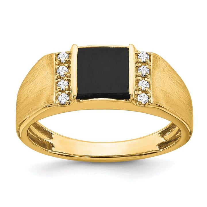 14k Yellow Gold 2.75 mm IB Goodman 7 mm Square Onyx Diamond Men's Ring