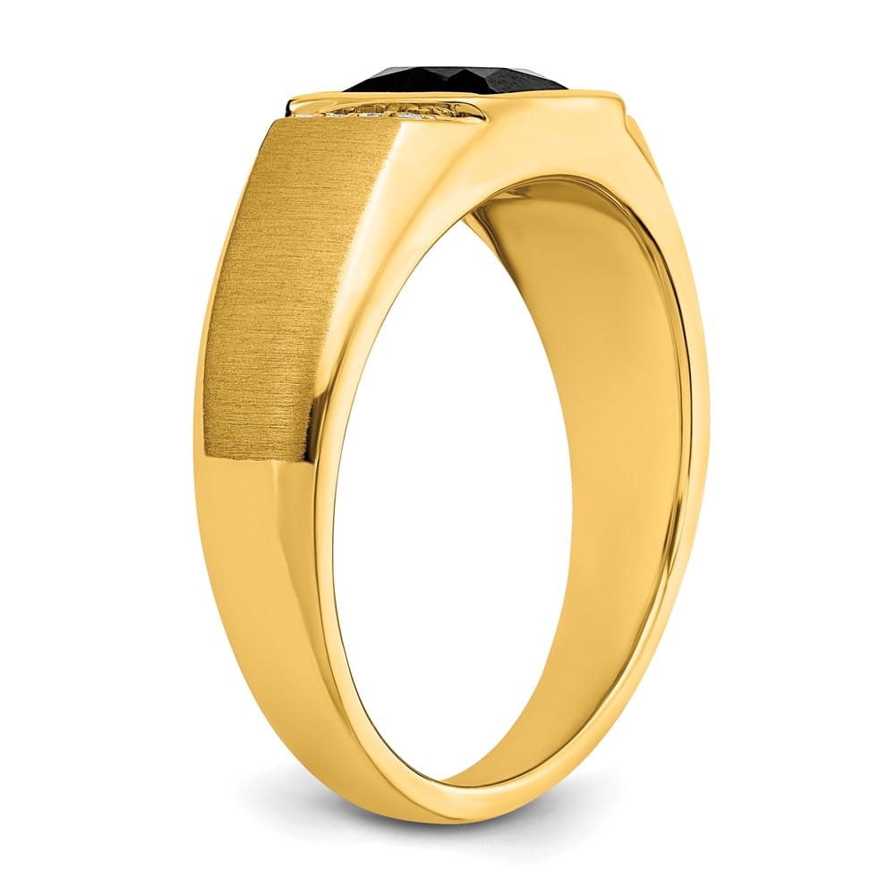 14k Yellow Gold 2.8 mm IB Goodman 8 mm Cushion Onyx Diamond Men's Ring