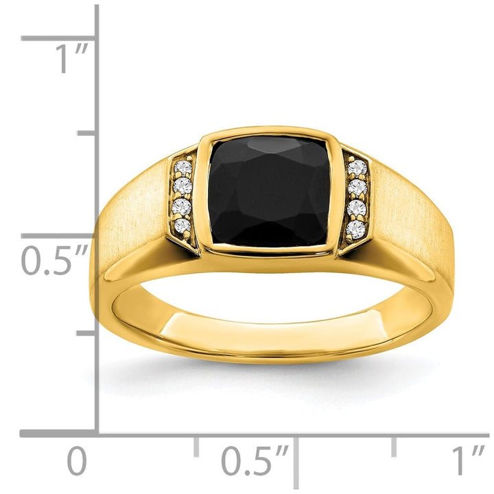 14k Yellow Gold 2.8 mm IB Goodman 8 mm Cushion Onyx Diamond Men's Ring