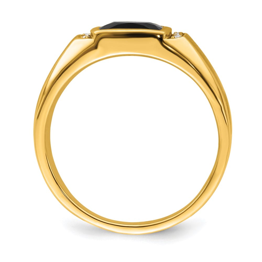 14k Yellow Gold 2.8 mm IB Goodman 8 mm Cushion Onyx Diamond Men's Ring