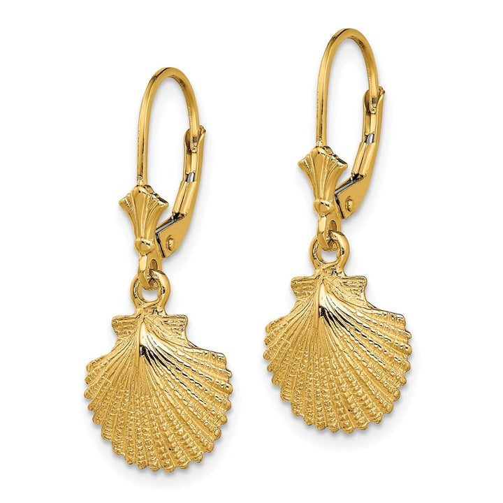 14K Yellow Gold 2-D and Textured Scallop Shell Leverback Earrings, view 2 of 4