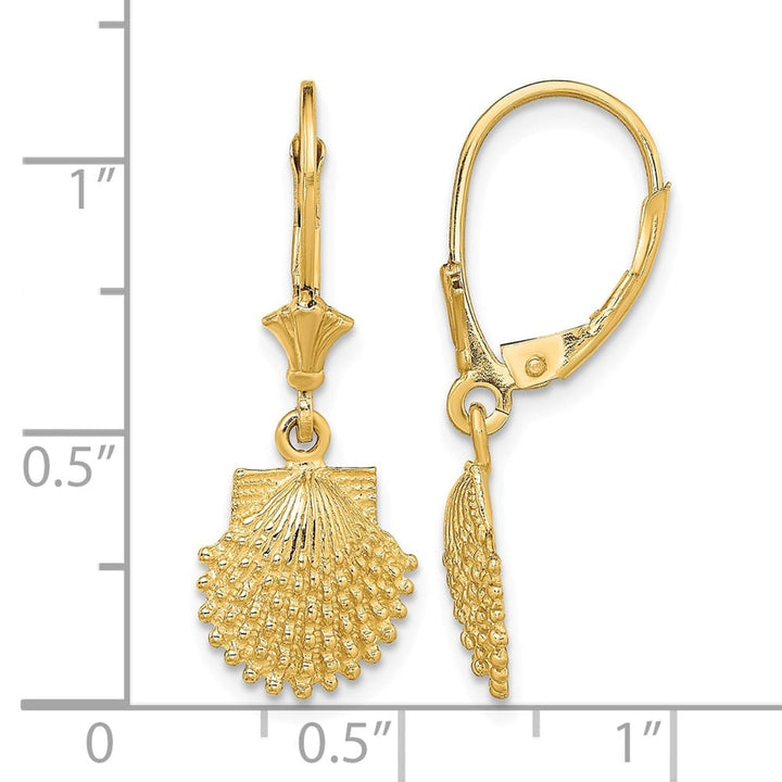 14K Yellow Gold 2-D Beaded Scallop Shell Leverback Earrings, view 4 of 4
