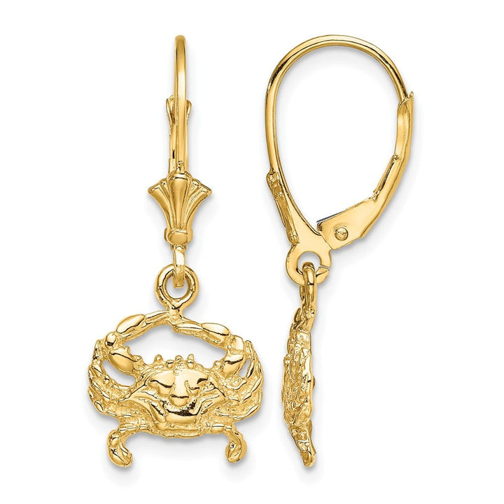14K Yellow Gold 2-D Blue Crab Dangle Leverback Earrings, view 1 of 4