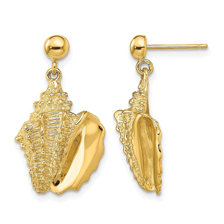 14K Yellow Gold 2-D Conch Shell Dangle Post Earrings, view 1 of 4