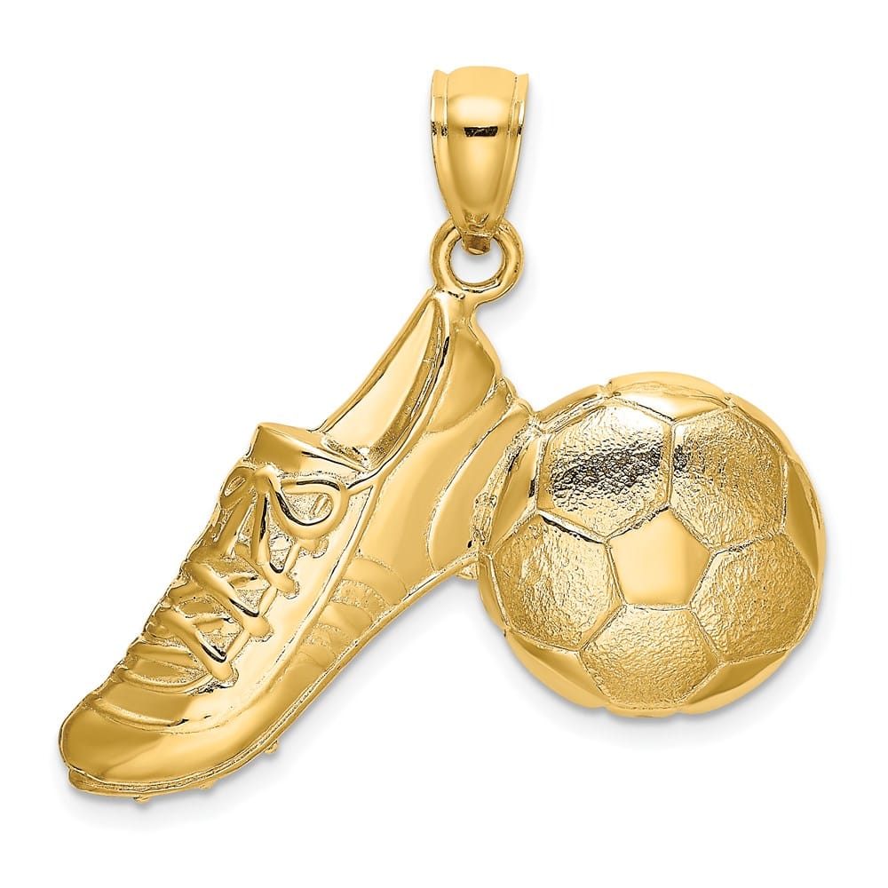 14K Yellow Gold 2-D Polished Soccer Ball and Shoe Charm