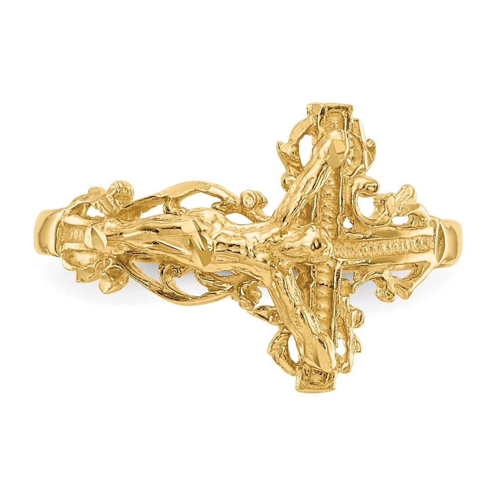 14k Yellow Gold 2 mm 13 mm Top D.C. Crucifix Ring