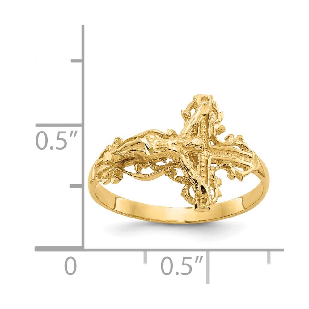14k Yellow Gold 2 mm 13 mm Top D.C. Crucifix Ring