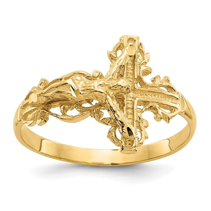 14k Yellow Gold 2 mm 13 mm Top D.C. Crucifix Ring