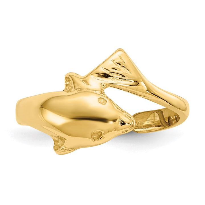 14k Yellow Gold 2 mm Dolphin Toe Ring with 6 mm Top