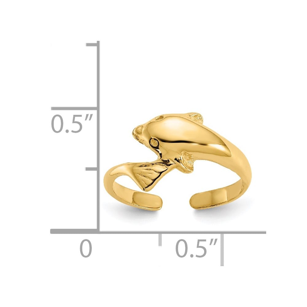 14k Yellow Gold 2 mm Dolphin Toe Ring with 6 mm Top
