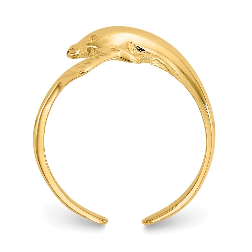 14k Yellow Gold 2 mm Dolphin Toe Ring with 6 mm Top
