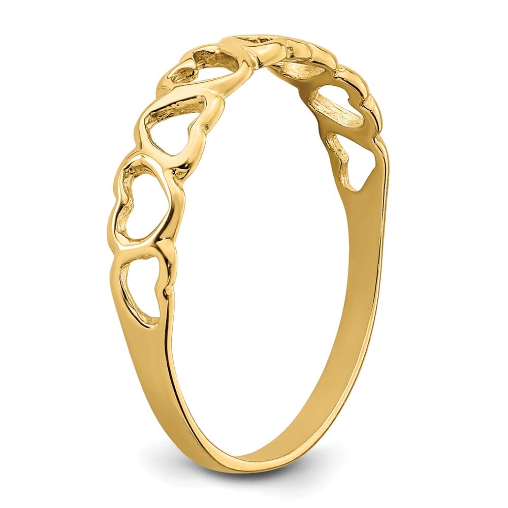 14k Yellow Gold 2 mm Polished Hearts Ring