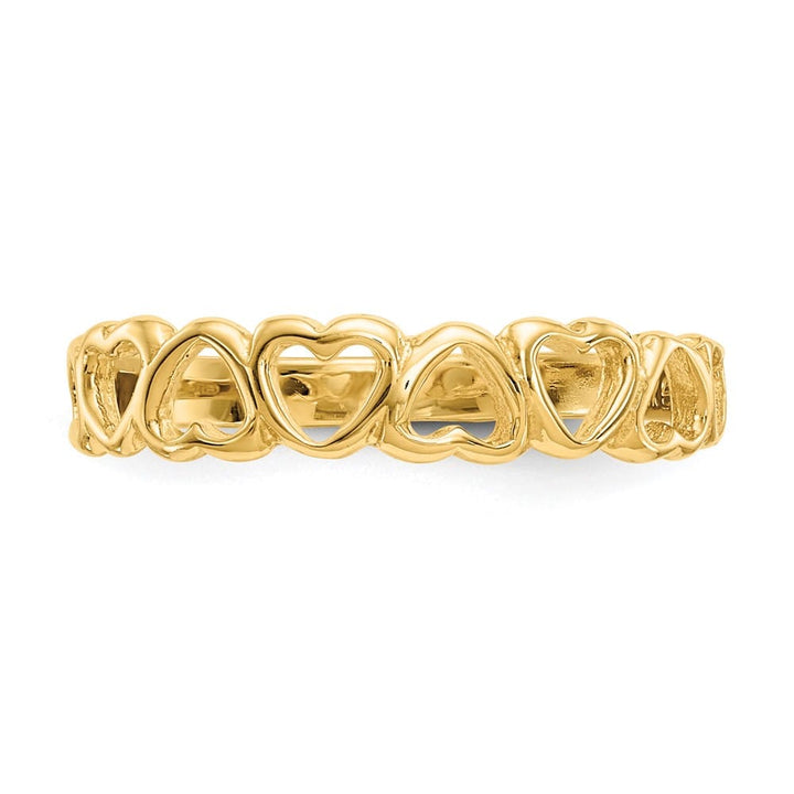 14k Yellow Gold 2 mm Polished Hearts Ring
