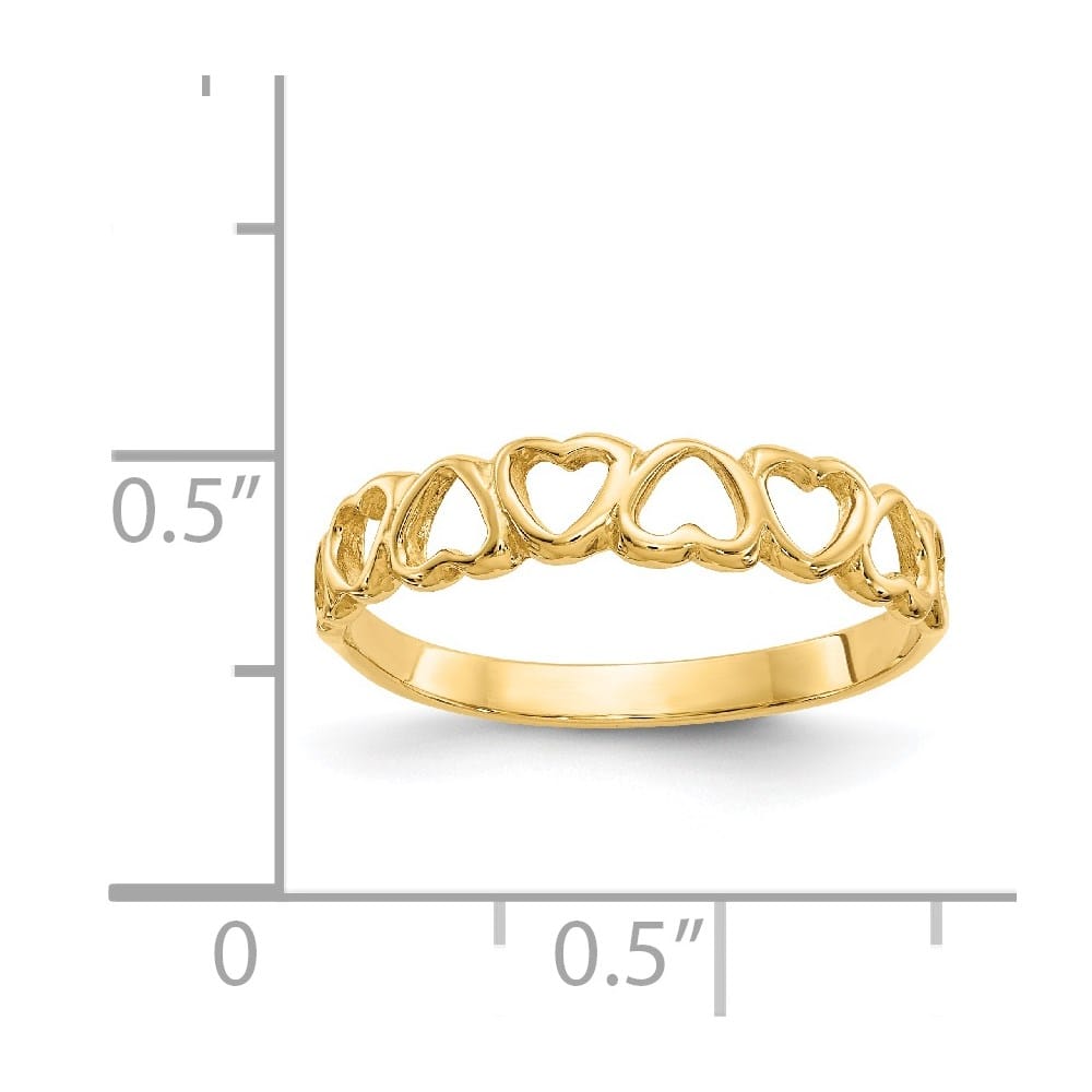14k Yellow Gold 2 mm Polished Hearts Ring