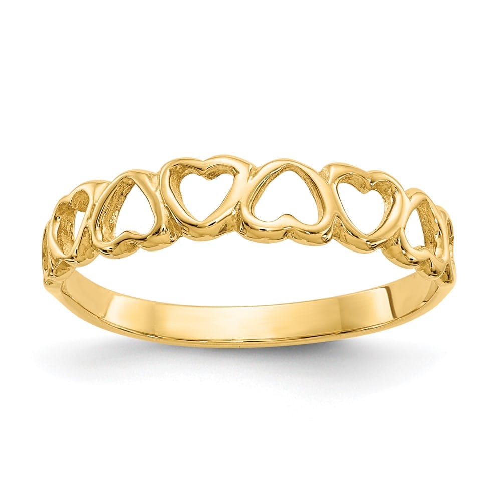14k Yellow Gold 2 mm Polished Hearts Ring