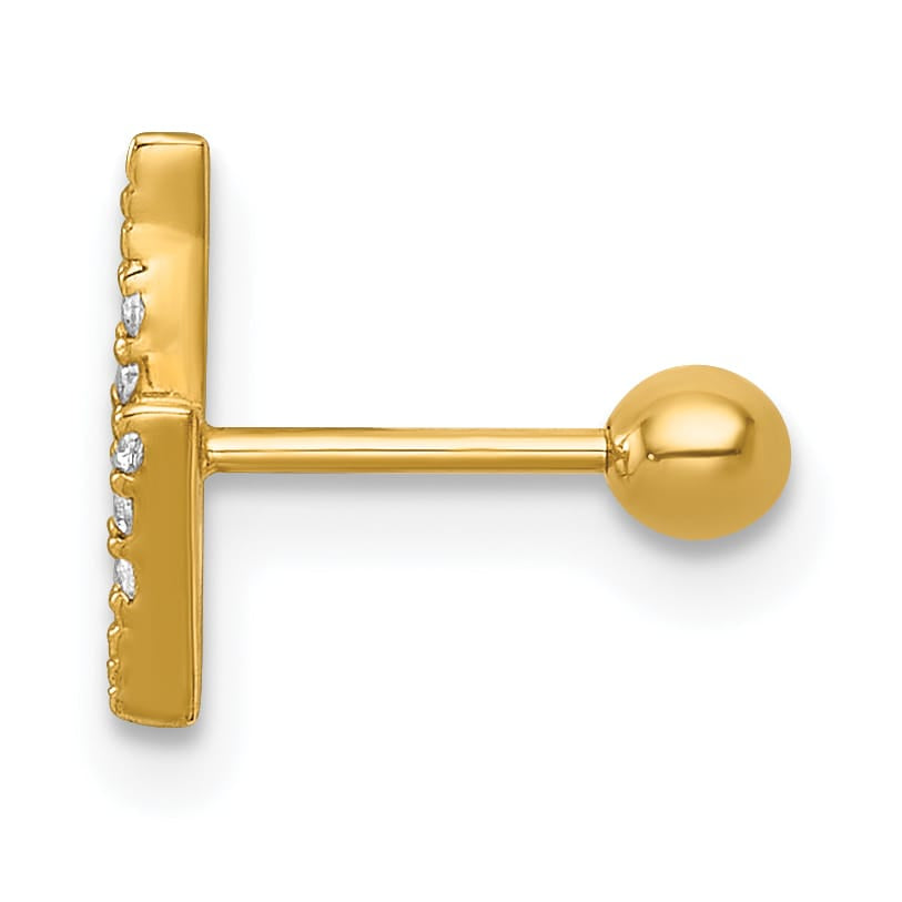 14K Yellow Gold 21 Gauge Polished CZ Lightning Bolt Labret Stud