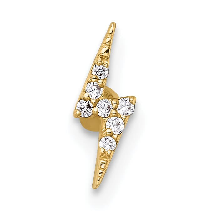 14K Yellow Gold 21 Gauge Polished CZ Lightning Bolt Labret Stud
