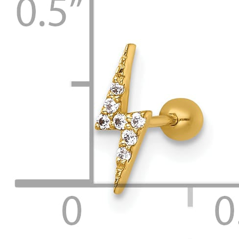 14K Yellow Gold 21 Gauge Polished CZ Lightning Bolt Labret Stud