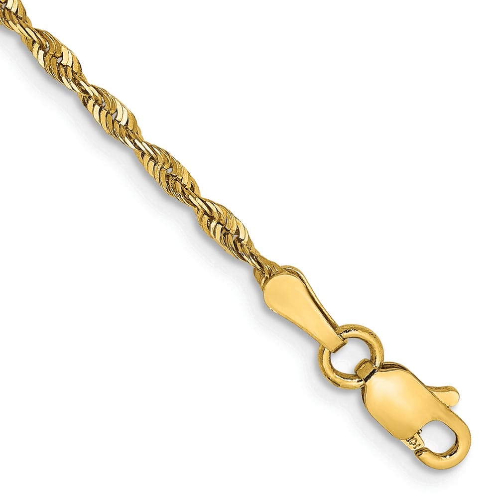 14K Yellow Gold 2mm Ultra D.C. Rope with Lobster Clasp Anklet — solid 14K yellow gold, 9 inches long, 2 mm wide, lobster clasp, 2.23 g