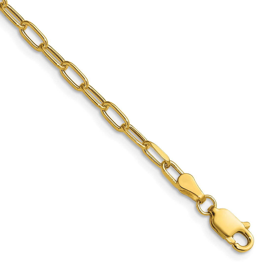 14K Yellow Gold 3.0mm Semi-Solid Beveled Paperclip Anklet 10 Inch