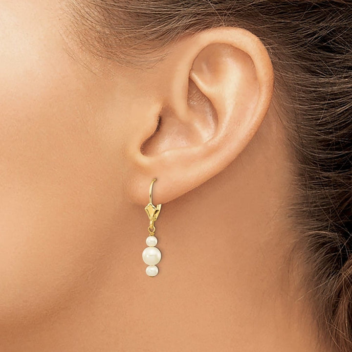 14K Yellow Gold 3-3.5mm and 5-5.5mm White Semi-Round Earrings
