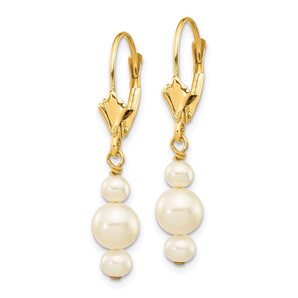 14K Yellow Gold 3-3.5mm and 5-5.5mm White Semi-Round Earrings