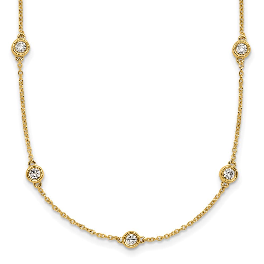 14K Yellow Gold 3/4 carat Diamond Chain 13-Station 16 inch Necklace