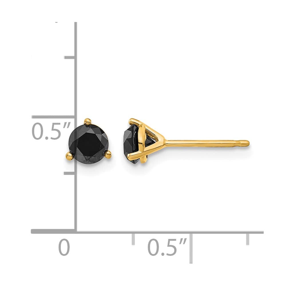 14K Yellow Gold 3/4 ct Black Diamond Stud Earrings