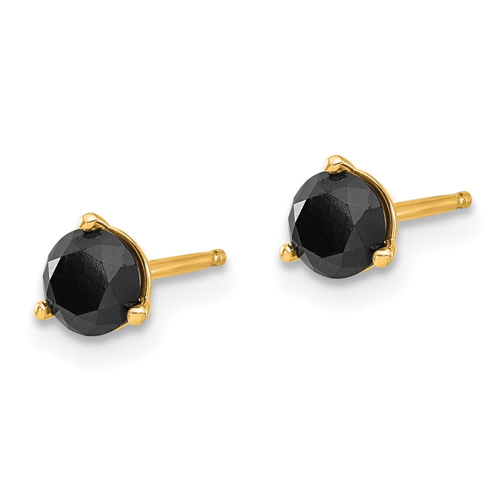 14K Yellow Gold 3/4 ct Black Diamond Stud Earrings