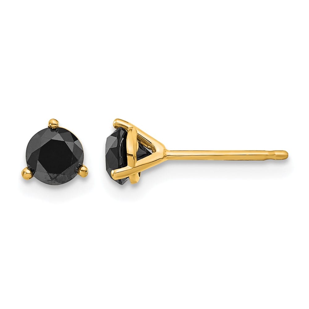 14K Yellow Gold 3/4 ct Black Diamond Stud Earrings