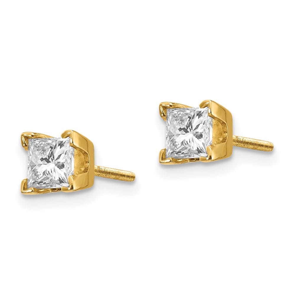 14K Yellow Gold 3/4 ct I1 G-I Princess-Cut Diamond Studs