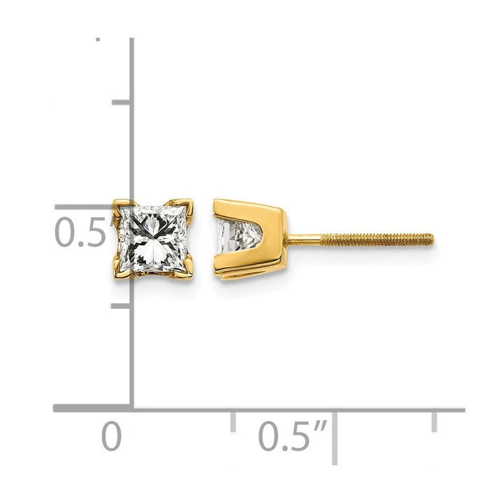 14K Yellow Gold 3/4 ct SI3 G-I Princess-Cut Diamond Studs