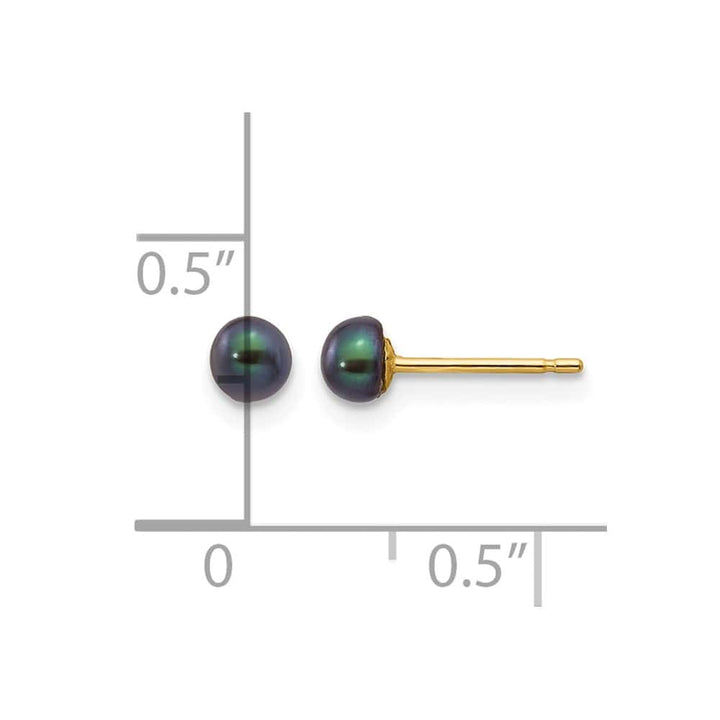 14K Yellow Gold 3-4mm Black Button Freshwater Pearl Stud Post Earrings