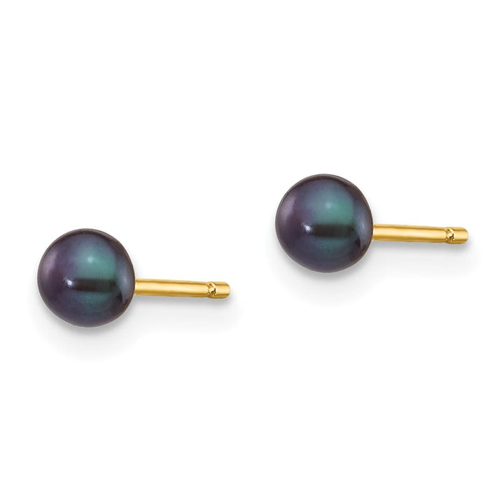 14K Yellow Gold 3-4mm Black Button Freshwater Pearl Stud Post Earrings